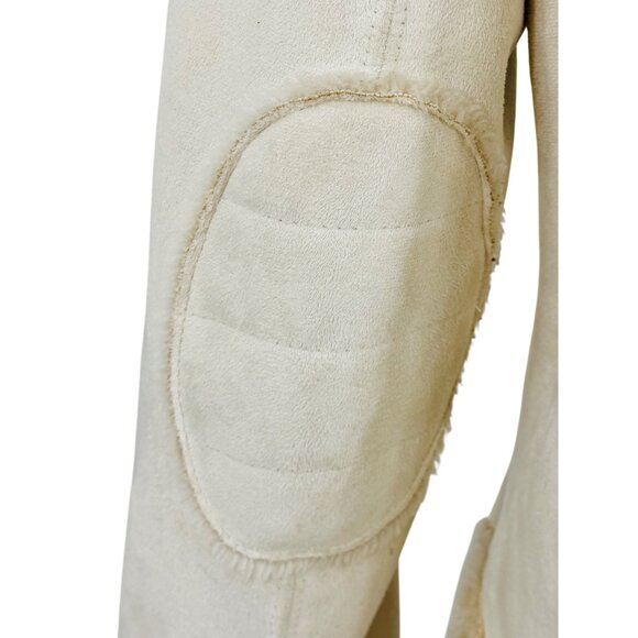Vtg Y2K Hydraulic Hooded Cream Faux Suede & Fur Lined Penny Lane Coat | Boho Lg - Picture 14 of 16